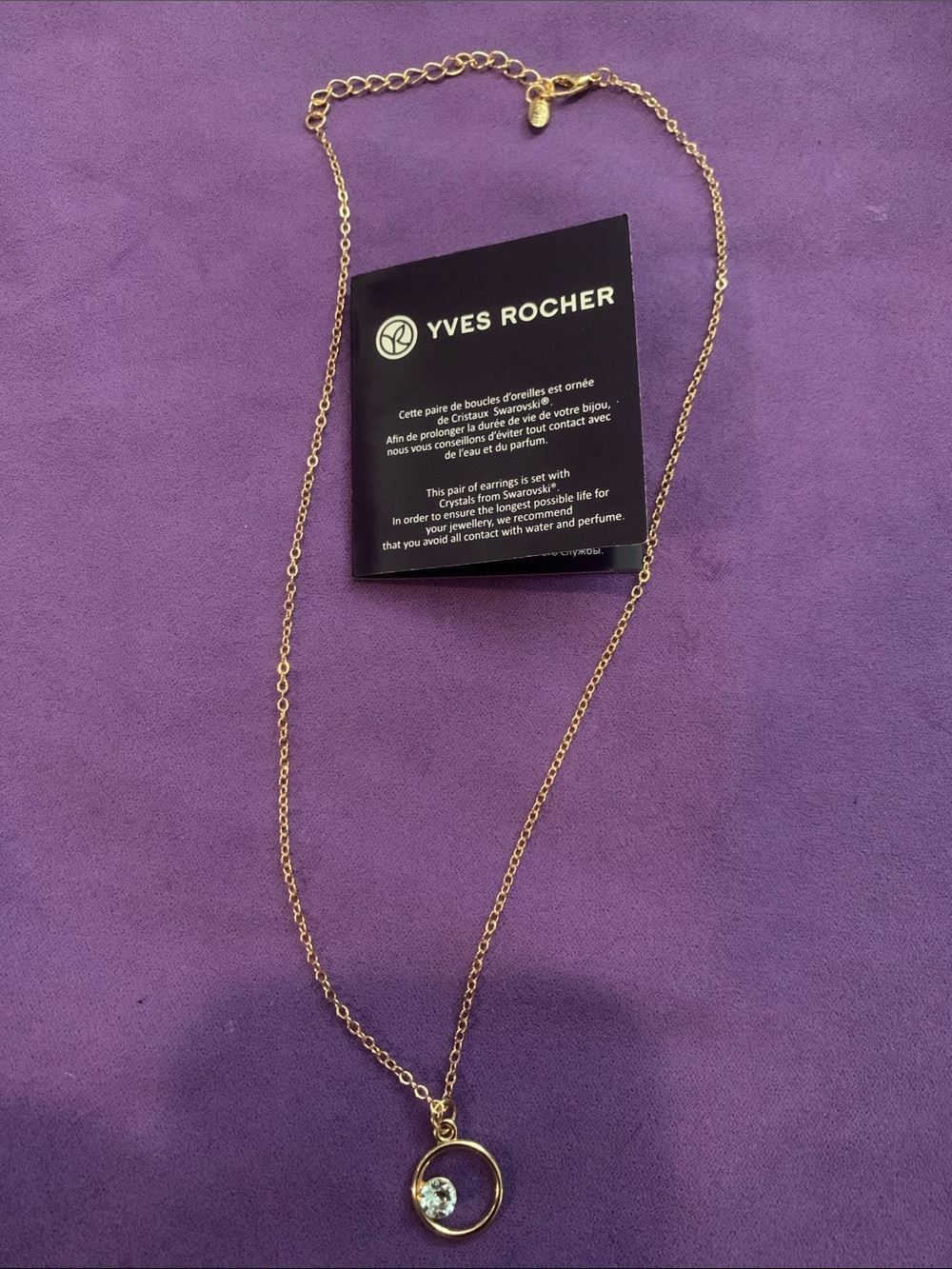Yves Rocher Gold Pendant Necklace with Clear Crystal Accent